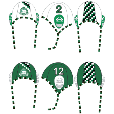 Waterpolo cap set groen/wit. 2 caps
