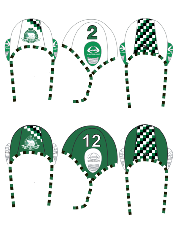 Waterpolo cap set groen/wit. 2 caps